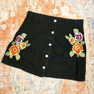 Topshop Floral Denim Moto Skirt